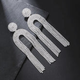 Sparkling Rhinestone Tassel Drop Earrings | Statement Dangle Chain Crystal Earrings